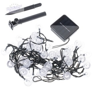 Lampki ogrodowe solarne kulki 7m 50LED zimny biały