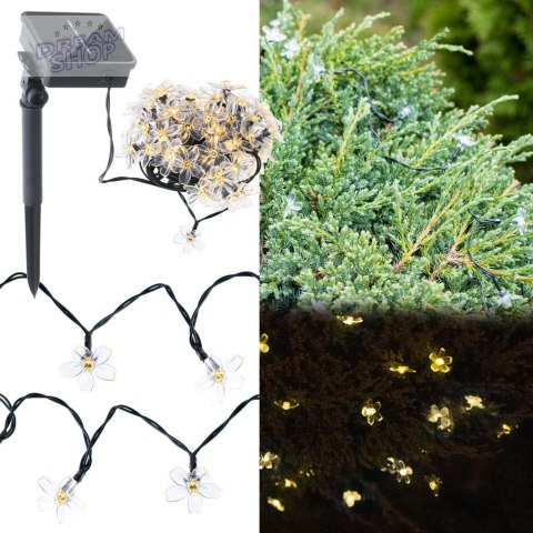 Lampki ogrodowe solarne kwiatki 7m 50LED ciepły biały Lampki ogrodowe solarne kwiatki 7m 50LED ciepły biały