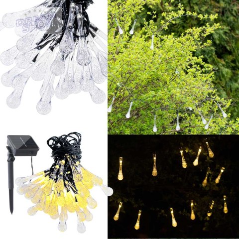 Lampki solarne ogrodowe sople 6,5m 30LED ciepły biały Lampki solarne ogrodowe sople 6,5m 30LED ciepły biały