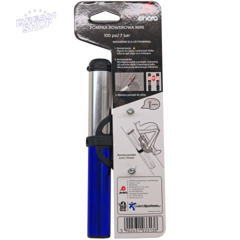 Pompka rowerowa alu Enero 22x191mm niebieska 1033136 Pompka rowerowa alu Enero 22x191mm niebieska 1033136