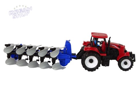Traktor z Pługiem Plastikowy Czerwony Niebieski Traktor z Pługiem Plastikowy Czerwony Niebieski