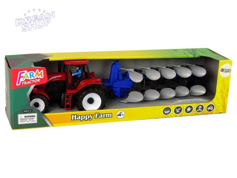 Traktor z Pługiem Plastikowy Czerwony Niebieski Traktor z Pługiem Plastikowy Czerwony Niebieski