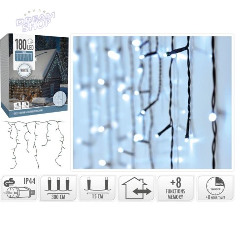 LAMPKI CHOINKOWE KURTYNA ŚWIETLNA ZEW 180 LED TIMER ZIMNY BIAŁY KABEL TRANSPARENTNY LAMPKI CHOINKOWE KURTYNA ŚWIETLNA ZEW 180 LED TIMER ZIMNY BIAŁY KABEL TRANSPARENTNY