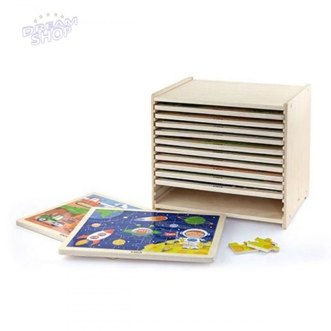 Puzzle drewniane 12 układanek po 24 puzzle na regale Viga Toys Puzzle drewniane 12 układanek po 24 puzzle na regale Viga Toys