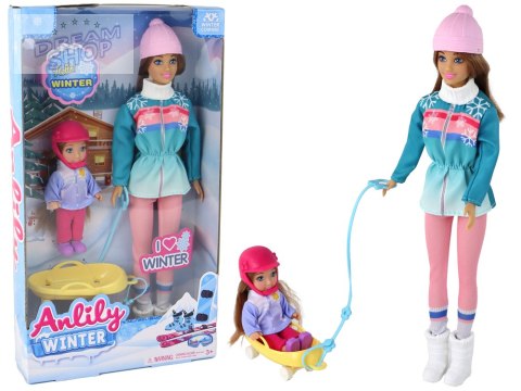 Lalki Anlily Mama Z Córką Na Sankach Zestaw Sanki Lalki Anlily Mama Z Córką Na Sankach Zestaw Sanki