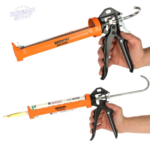 Pistolet wyciskacz do silikonu akrylu kleju kartuszy mas obrotowy korpus 360 255mm