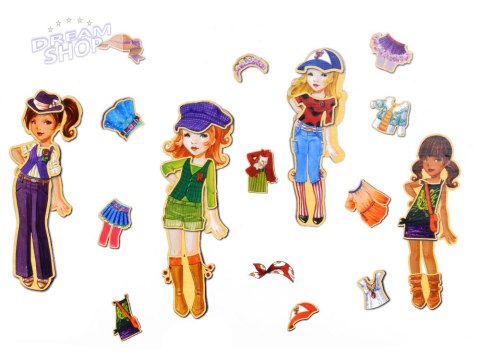 Drewniane Puzzle magnetyczne Ubranka Moda stylizacje 4 modelki ZA4807