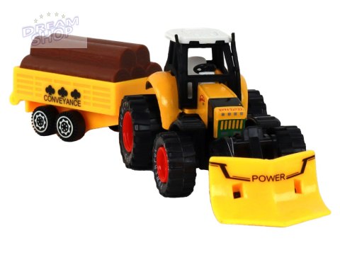 Traktor Z Przyczepą Koparka Spychacz Maszyna Rolnicza Żółta Traktor Z Przyczepą Koparka Spychacz Maszyna Rolnicza Żółta