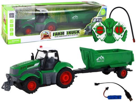 Zdalnie Sterowany Ciągnik Traktor R/C z Przyczepą 1:24 Światła Zielony Zdalnie Sterowany Ciągnik Traktor R/C z Przyczepą 1:24 Światła Zielony