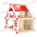 Domek dla lalek drewniany biało-różowy + mebelki 36cm