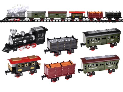 Kolejka z torami Lokomotywa z wagonami para wodna + światło RC0629 Kolejka z torami Lokomotywa z wagonami para wodna + światło RC0629