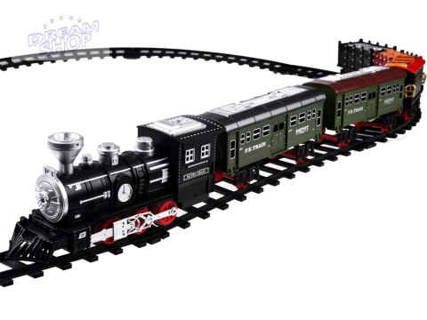 Kolejka z torami Lokomotywa z wagonami para wodna + światło RC0629 Kolejka z torami Lokomotywa z wagonami para wodna + światło RC0629