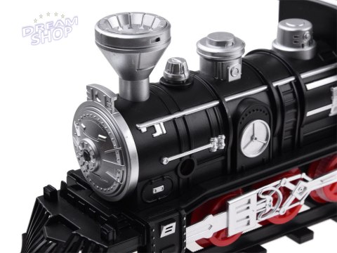 Kolejka z torami Lokomotywa z wagonami para wodna + światło RC0629 Kolejka z torami Lokomotywa z wagonami para wodna + światło RC0629