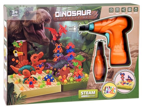 Zestaw do wkręcania KLOCKI KONSTRUKCYJNE dinozaury wiertarka śrubki ZA4780