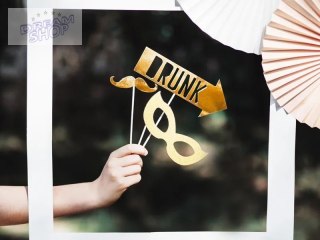 Gadżety rekwizyty do zdjęć Let's Celebrate złoty fotobudka 8 elementów