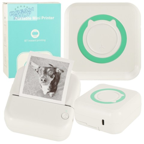 Drukarka mini termiczna do zdjęć etykiet + kabel USB kwadratowa niebieska Drukarka mini termiczna do zdjęć etykiet + kabel USB kwadratowa niebieska
