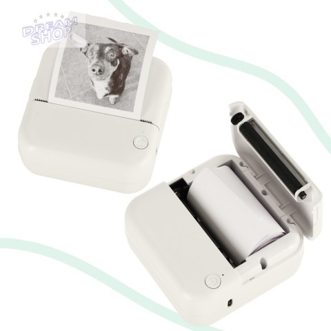 Drukarka mini termiczna do zdjęć etykiet + kabel USB kwadratowa niebieska Drukarka mini termiczna do zdjęć etykiet + kabel USB kwadratowa niebieska
