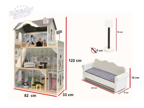 Domek dla lalek drewniany MDF mebelki 122cm XXL LED Domek dla lalek drewniany MDF mebelki 122cm XXL LED