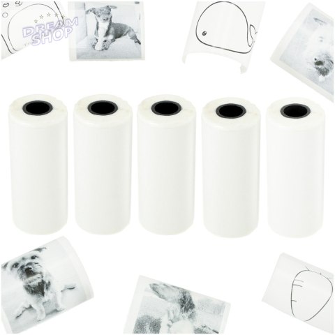 Rolki papier wkład samoprzylepny termiczny do mini drukarki 5,7cmx4,5m 5 sztuk Rolki papier wkład samoprzylepny termiczny do mini drukarki 5,7cmx4,5m 5 sztuk