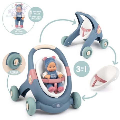 Smoby Little Chodzik Pchacz 3w1 Wózek dla Dzieci + Lalka Bobas Smoby Little Chodzik Pchacz 3w1 Wózek dla Dzieci + Lalka Bobas
