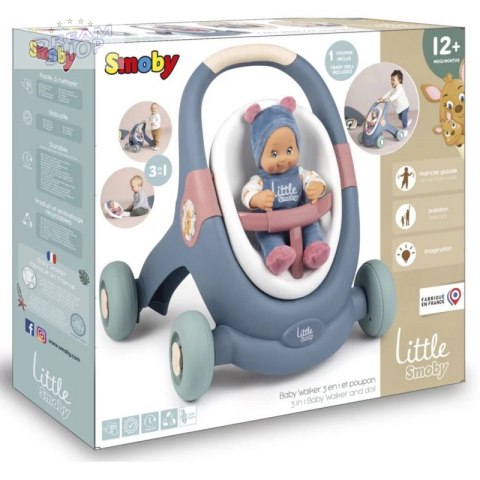 Smoby Little Chodzik Pchacz 3w1 Wózek dla Dzieci + Lalka Bobas Smoby Little Chodzik Pchacz 3w1 Wózek dla Dzieci + Lalka Bobas