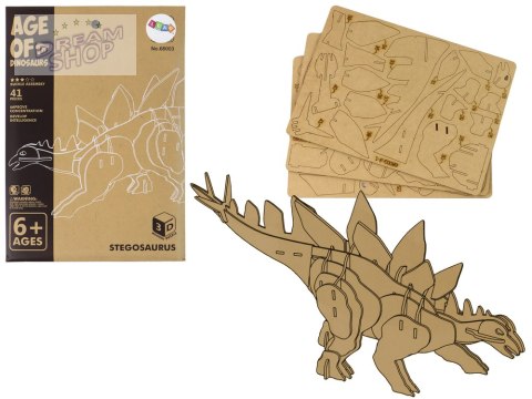 Drewniane Puzzle Przestrzenne 3D Stegozaur Składanka Edukacyjna 41 Elementów