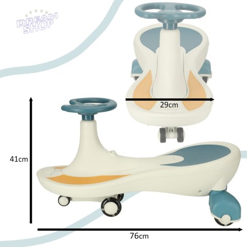 Jeździk grawitacyjny świecące koła LED z muzyką grający 76cm niebiesko-biały max 120kg