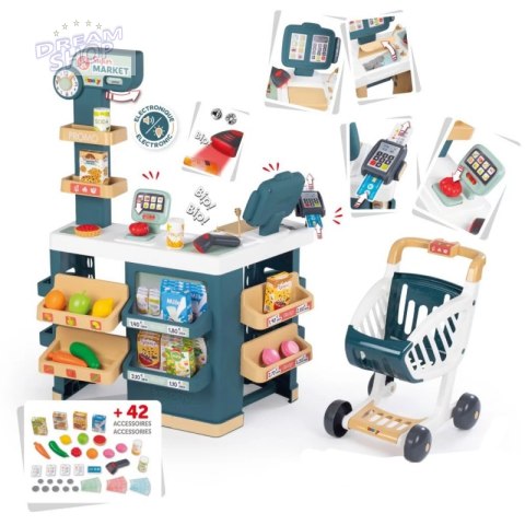 SMOBY Sklep Supermarket z Wózkiem Elektroniczną Kasą ze Skanerem SMOBY Sklep Supermarket z Wózkiem Elektroniczną Kasą ze Skanerem
