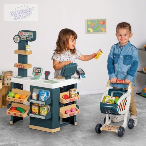 SMOBY Sklep Supermarket z Wózkiem Elektroniczną Kasą ze Skanerem SMOBY Sklep Supermarket z Wózkiem Elektroniczną Kasą ze Skanerem