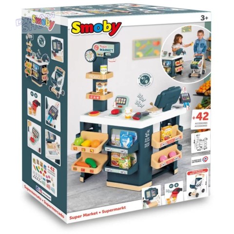 SMOBY Sklep Supermarket z Wózkiem Elektroniczną Kasą ze Skanerem SMOBY Sklep Supermarket z Wózkiem Elektroniczną Kasą ze Skanerem