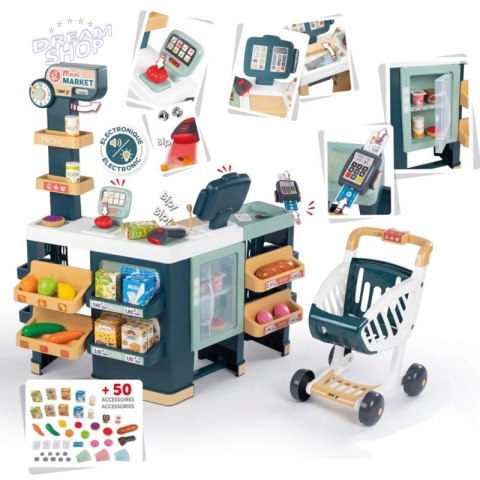 Smoby Maximarket Wózek Elektroniczną Kasą ze Skanerem Waga i Lodówka Smoby Maximarket Wózek Elektroniczną Kasą ze Skanerem Waga i Lodówka