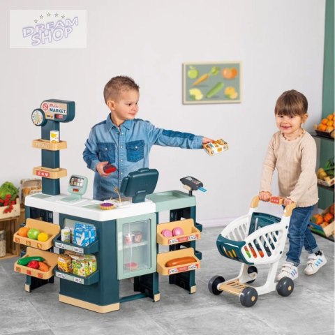 Smoby Maximarket Wózek Elektroniczną Kasą ze Skanerem Waga i Lodówka Smoby Maximarket Wózek Elektroniczną Kasą ze Skanerem Waga i Lodówka