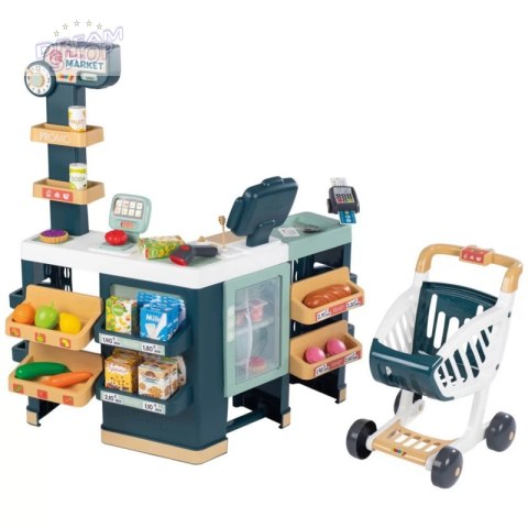 Smoby Maximarket Wózek Elektroniczną Kasą ze Skanerem Waga i Lodówka Smoby Maximarket Wózek Elektroniczną Kasą ze Skanerem Waga i Lodówka