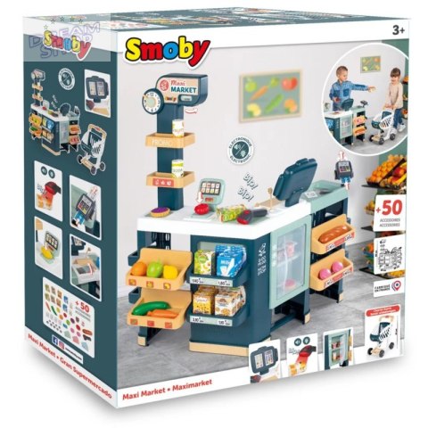 Smoby Maximarket Wózek Elektroniczną Kasą ze Skanerem Waga i Lodówka Smoby Maximarket Wózek Elektroniczną Kasą ze Skanerem Waga i Lodówka