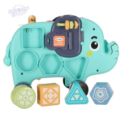 Słonik interaktywny montessori wbijak sorter klocki młotek 26cm Słonik interaktywny montessori wbijak sorter klocki młotek 26cm