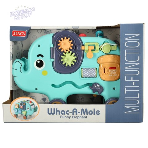 Słonik interaktywny montessori wbijak sorter klocki młotek 26cm Słonik interaktywny montessori wbijak sorter klocki młotek 26cm