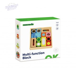 TOOKY TOY Drewniane Pudełko Klocki Sensoryczne Układanka Multifunkcyjna Kształty Dźwięk Dotyk 12 el.