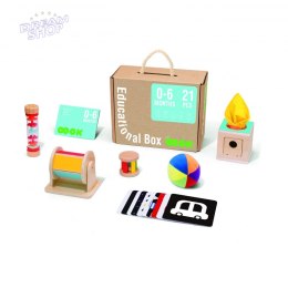 Tooky Toy Edukacyjne Pudełko Karty Kontrastowe Grzechotka Bębenek Piłka 6w1 od urodzenia do 6 miesiąca