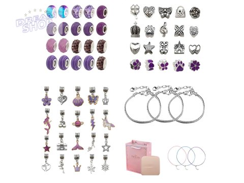 Zestaw Do Tworzenia Robienia Biżuterii, Bransoletek, Charmsy, Zawieszki, Koraliki ODCIENIE FIOLETU + Etui Zestaw Do Tworzenia Robienia Biżuterii, Bransoletek, Charmsy, Zawieszki, Koraliki ODCIENIE FIOLETU + Etui