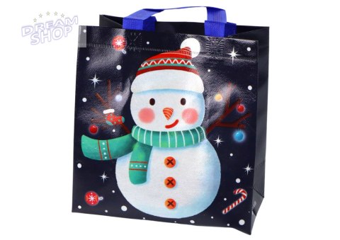 Torba Prezentowa w Ciemnym Kolorze Motyw Bałwana 23cm x 21,5cm x 11cm