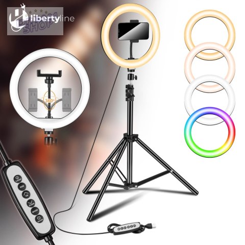 Lampa pierścieniowa RIVONI LED RGB statyw uchwyt do selfie Lampa pierścieniowa RIVONI LED RGB statyw uchwyt do selfie