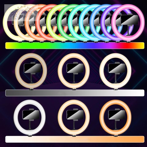Lampa pierścieniowa RIVONI LED RGB statyw uchwyt do selfie Lampa pierścieniowa RIVONI LED RGB statyw uchwyt do selfie