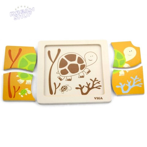 Puzzle drewniane 12 plansz po 4 puzzle w stojaku Viga Toys