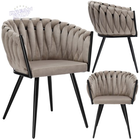 Krzesło plecione aksamitne ASTON Velvet Beżowe Taupe Krzesło plecione aksamitne ASTON Velvet Beżowe Taupe