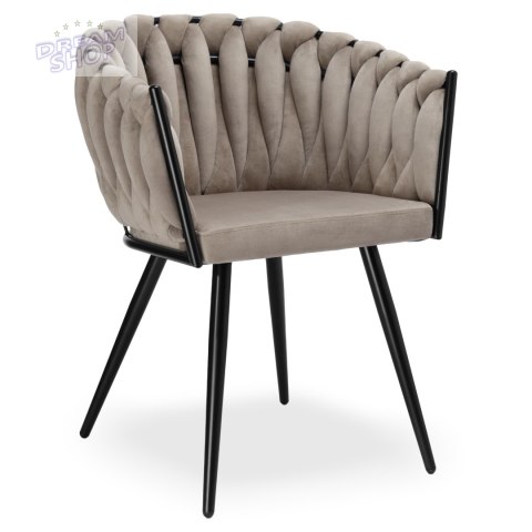 Krzesło plecione aksamitne ASTON Velvet Beżowe Taupe Krzesło plecione aksamitne ASTON Velvet Beżowe Taupe