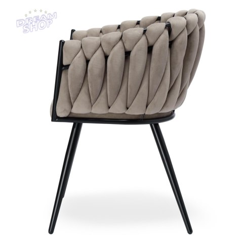 Krzesło plecione aksamitne ASTON Velvet Beżowe Taupe Krzesło plecione aksamitne ASTON Velvet Beżowe Taupe
