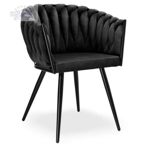Krzesło plecione aksamitne ASTON Velvet Czarne Krzesło plecione aksamitne ASTON Velvet Czarne