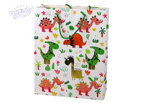 Papierowa Torba Prezentowa Kolorowe Dinozaury Palmy 32 cm x 26 cm x 10 cm Papierowa Torba Prezentowa Kolorowe Dinozaury Palmy 32 cm x 26 cm x 10 cm