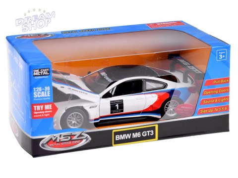 Auto metalowe model sportowe BMW M6 GT3 skala 1:32 światło dźwięk ZA4613 Auto metalowe model sportowe BMW M6 GT3 skala 1:32 światło dźwięk ZA4613