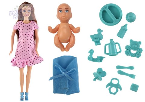 Lalka Dla Dzieci W Ciąży Mama Dziecko Różowa Sukienka Akcesoria